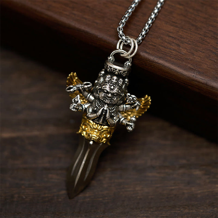 Buddha Stones Vajra Tibétain, motif à trois têtes et six bras, en cuivre, pendentif collier et pouvoir spirituel de guérison - image 1