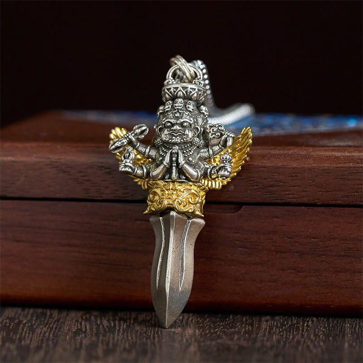 Buddha Stones Vajra Tibétain, motif à trois têtes et six bras, en cuivre, pendentif collier et pouvoir spirituel de guérison - image 2