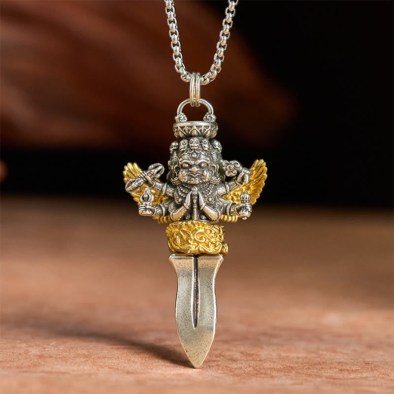 Buddha Stones Vajra Tibétain, motif à trois têtes et six bras, en cuivre, pendentif collier et pouvoir spirituel de guérison - image 3