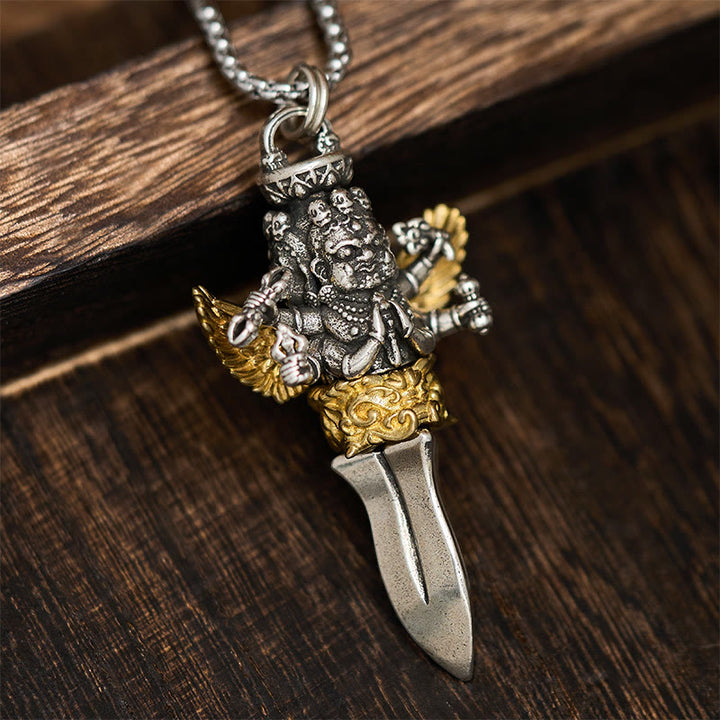 Buddha Stones Vajra Tibétain, motif à trois têtes et six bras, en cuivre, pendentif collier et pouvoir spirituel de guérison - Vajra - image 0