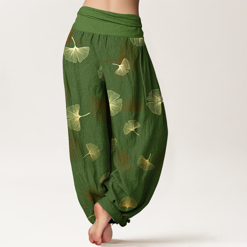 Pantalon harem à taille élastique pour femme, en coton à motif ginkgo élégant et Buddha Stones - image 6