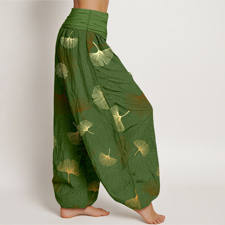 Pantalon harem à taille élastique pour femme, en coton à motif ginkgo élégant et Buddha Stones - image 7