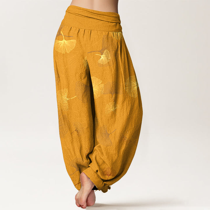 Pantalon harem à taille élastique pour femme, en coton à motif ginkgo élégant et Buddha Stones - image 9