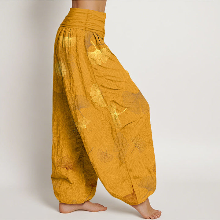 Pantalon harem à taille élastique pour femme, en coton à motif ginkgo élégant et Buddha Stones - image 10