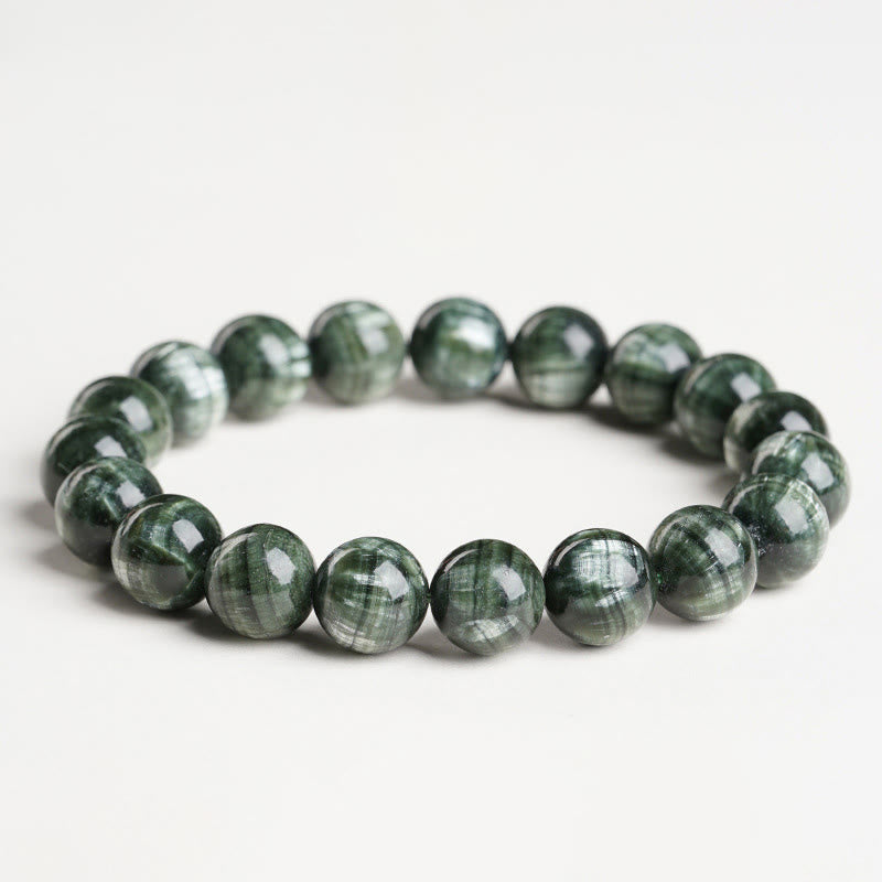 Bracelet de perles rondes en séraphinite naturelle Buddha Stones pour l'équilibre émotionnel - Séraphinite (Tour de poignet : 14-17 cm) - 11 mm - image 0