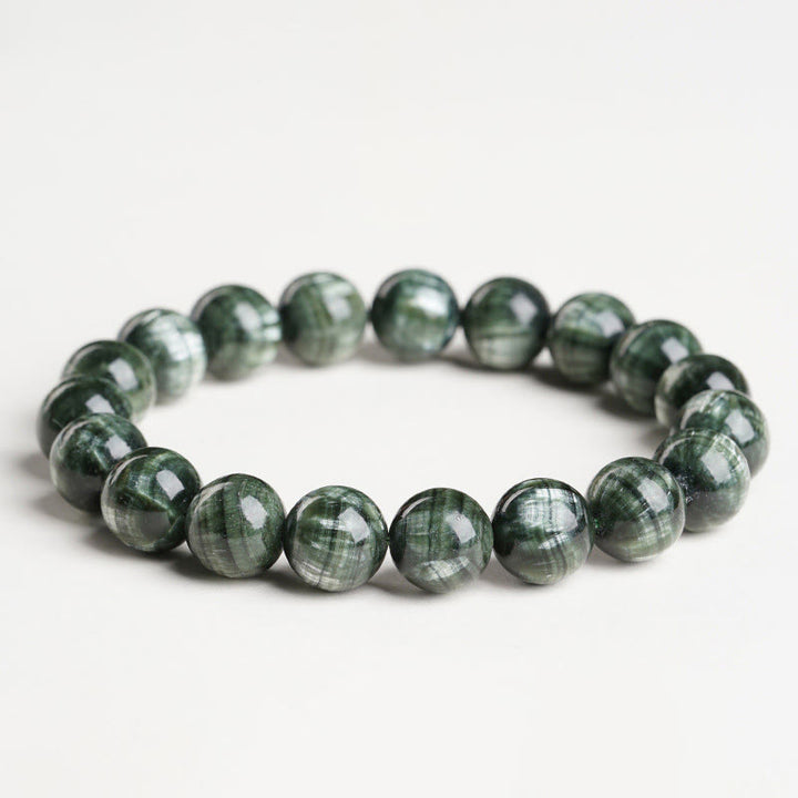 Bracelet de perles rondes en séraphinite naturelle Buddha Stones pour l'équilibre émotionnel - Séraphinite (Tour de poignet : 14-17 cm) - 11 mm - image 0