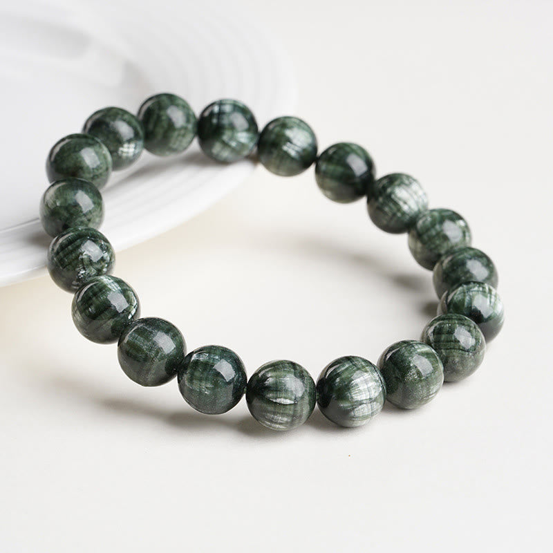 Bracelet de perles rondes en séraphinite naturelle Buddha Stones pour l'équilibre émotionnel - image 3