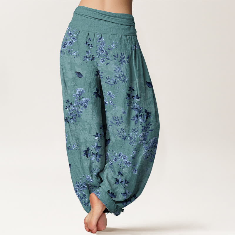 Pantalon harem à taille élastique pour femme, en coton à motif floral et feuilles vaporeuses avec Buddha Stones - image 6