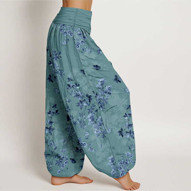 Pantalon harem à taille élastique pour femme, en coton à motif floral et feuilles vaporeuses avec Buddha Stones - image 7