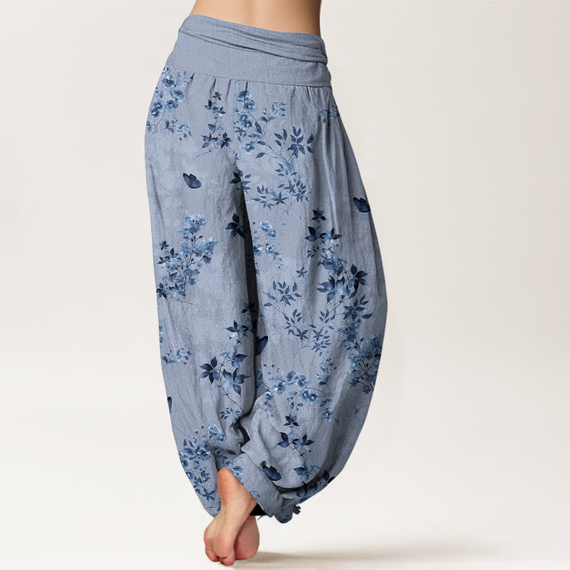 Pantalon harem à taille élastique pour femme, en coton à motif floral et feuilles vaporeuses avec Buddha Stones - image 9