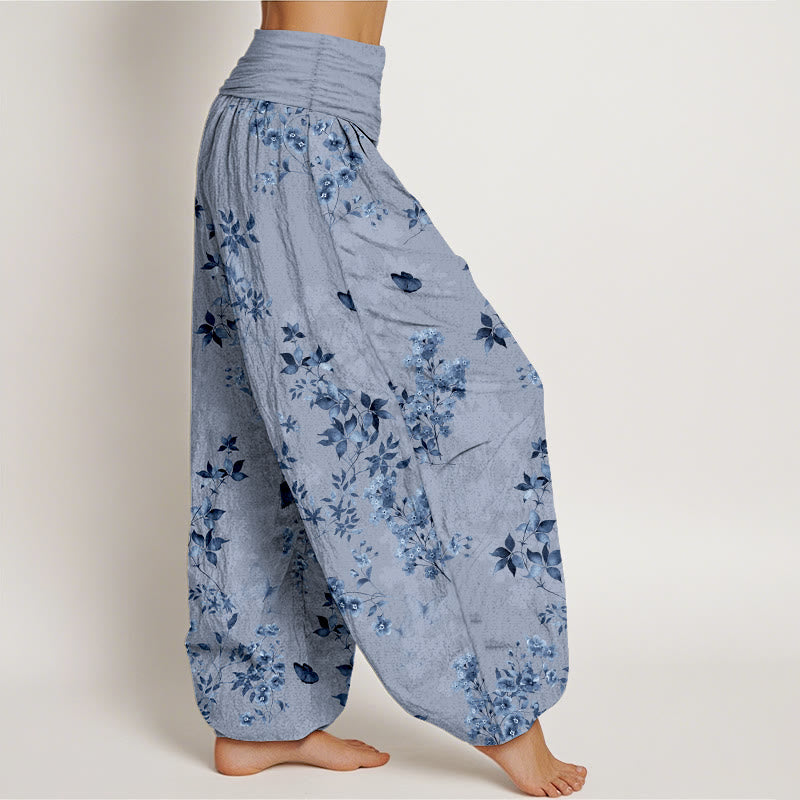 Pantalon harem à taille élastique pour femme, en coton à motif floral et feuilles vaporeuses avec Buddha Stones - image 10