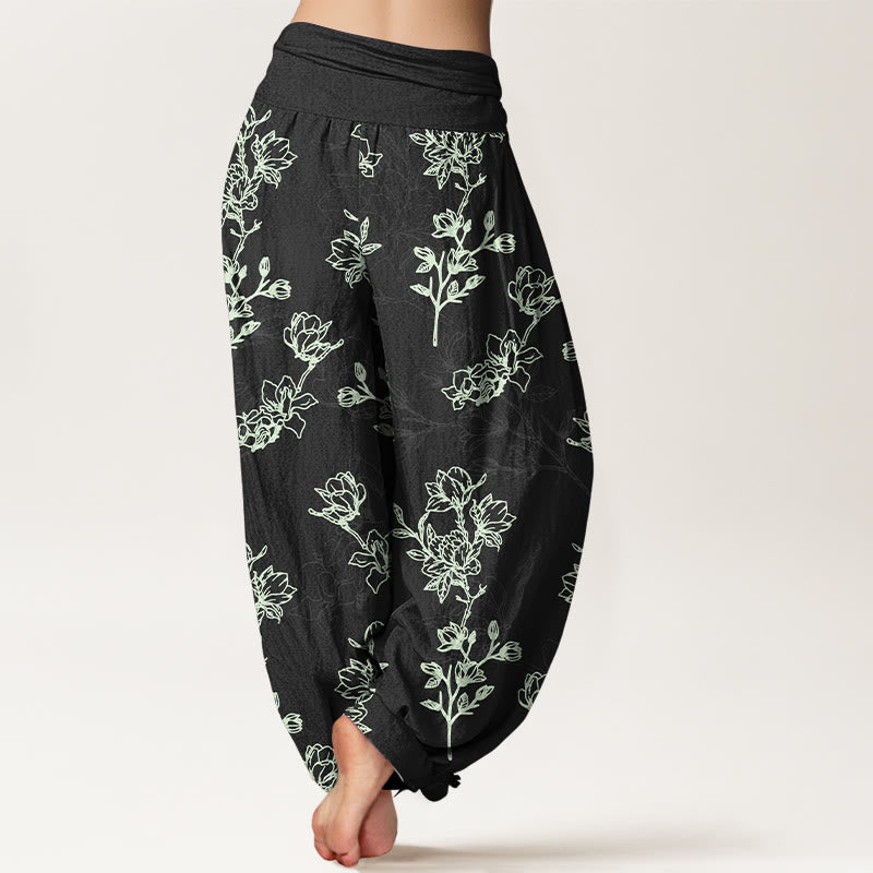 Pantalon harem à taille élastique pour femme, en coton à motif de boutons de fleurs simples et de Buddha Stones - image 6