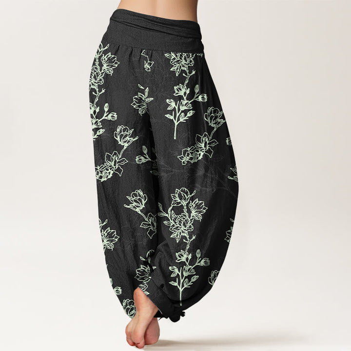 Pantalon harem à taille élastique pour femme, en coton à motif de boutons de fleurs simples et de Buddha Stones - image 6