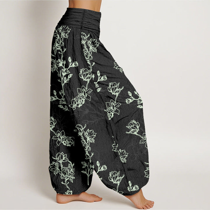 Pantalon harem à taille élastique pour femme, en coton à motif de boutons de fleurs simples et de Buddha Stones - image 7