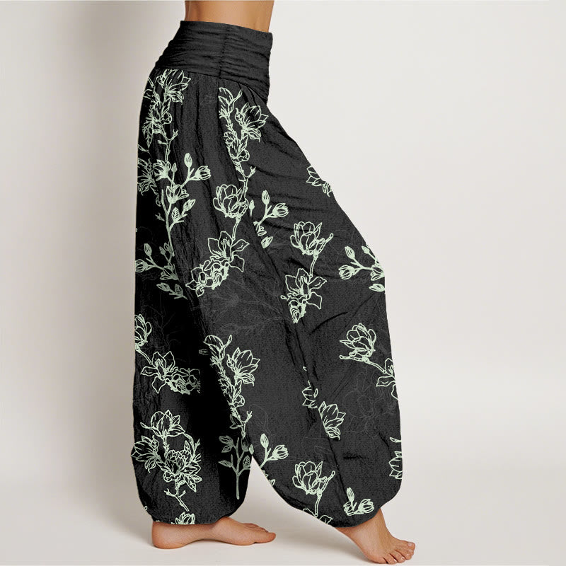 Pantalon harem à taille élastique pour femme, en coton à motif de boutons de fleurs simples et de Buddha Stones - image 7