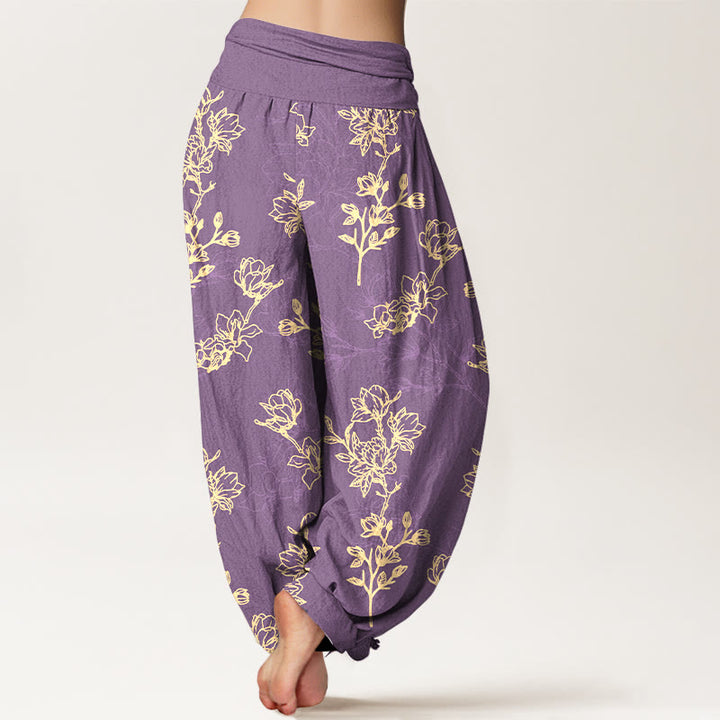 Pantalon harem à taille élastique pour femme, en coton à motif de boutons de fleurs simples et de Buddha Stones - image 9