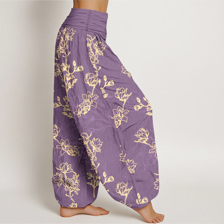 Pantalon harem à taille élastique pour femme, en coton à motif de boutons de fleurs simples et de Buddha Stones - image 10