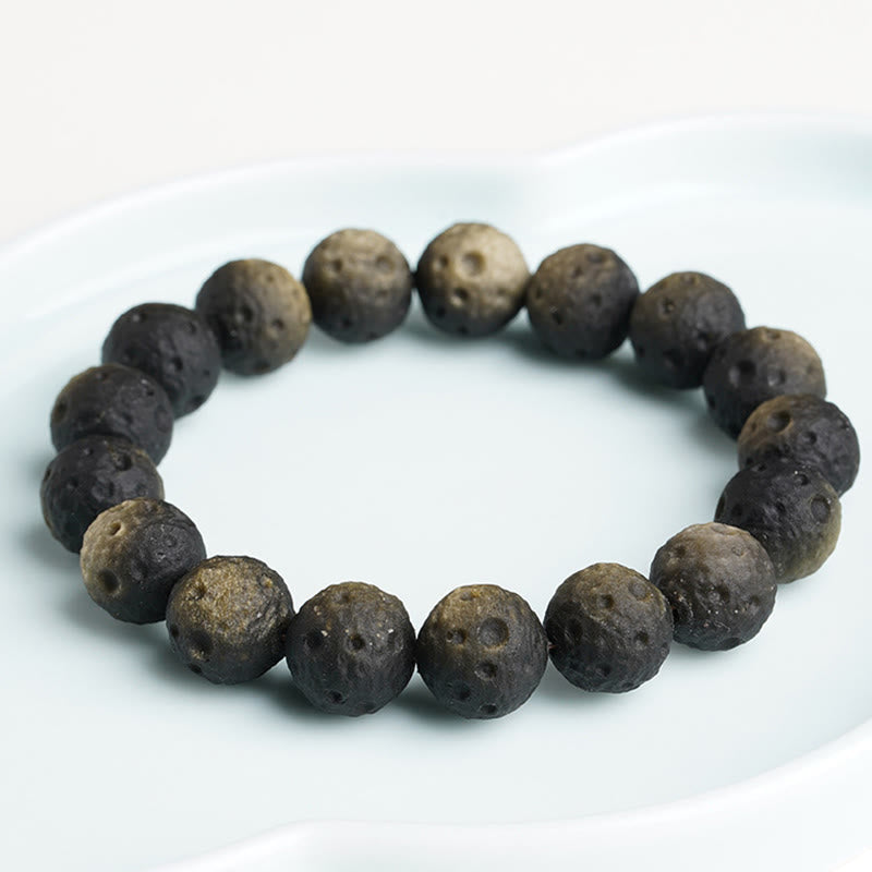 Bracelet de protection en perles rondes d'obsidienne naturelle à reflets argentés et dorés, Buddha Stones - image 10