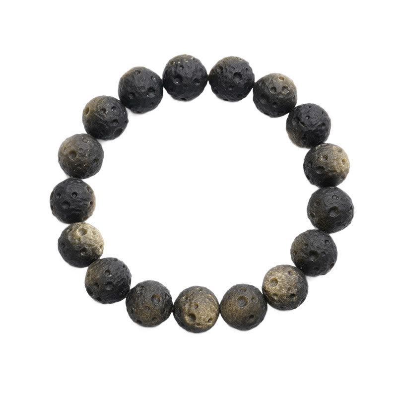 Bracelet de protection en perles rondes d'obsidienne naturelle à reflets argentés et dorés, Buddha Stones - image 11