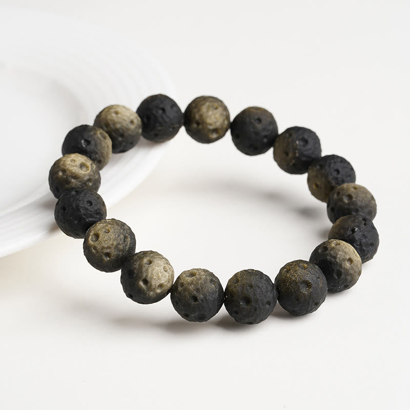 Bracelet de protection en perles rondes d'obsidienne naturelle à reflets argentés et dorés, Buddha Stones - image 7