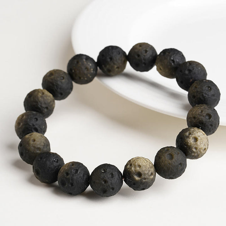 Bracelet de protection en perles rondes d'obsidienne naturelle à reflets argentés et dorés, Buddha Stones - image 8