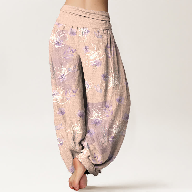 Pantalon harem pour femme en coton à motif floral rétro exquis et Buddha Stones, taille élastique - image 9