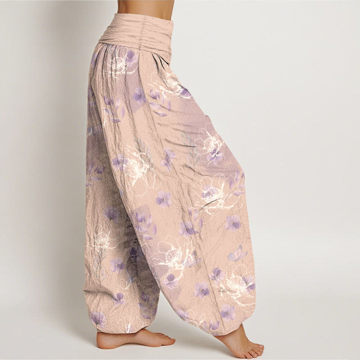 Pantalon harem pour femme en coton à motif floral rétro exquis et Buddha Stones, taille élastique - image 10