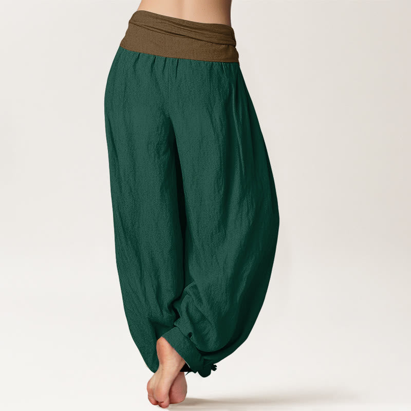 Pantalon harem femme en coton uni noir, vert et beige, à taille élastique, Buddha Stones - image 6