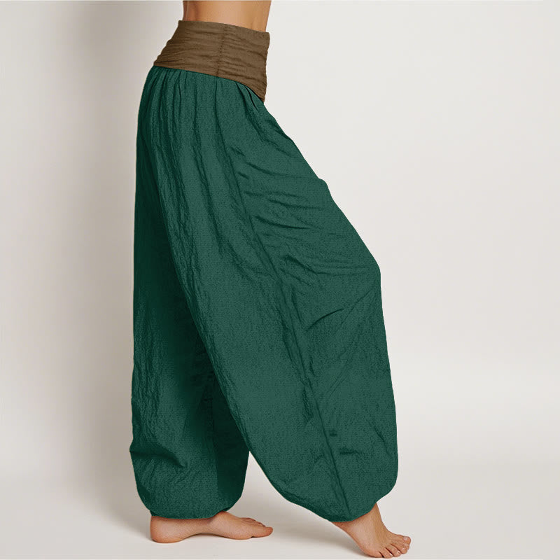 Pantalon harem femme en coton uni noir, vert et beige, à taille élastique, Buddha Stones - image 7