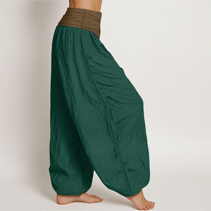 Pantalon harem femme en coton uni noir, vert et beige, à taille élastique, Buddha Stones - image 7