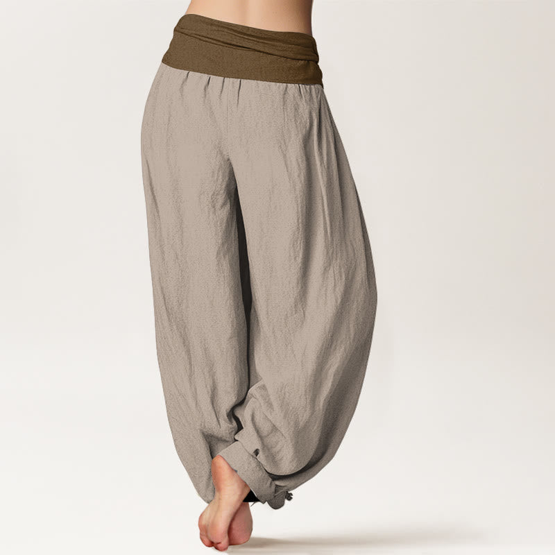 Pantalon harem femme en coton uni noir, vert et beige, à taille élastique, Buddha Stones - image 9