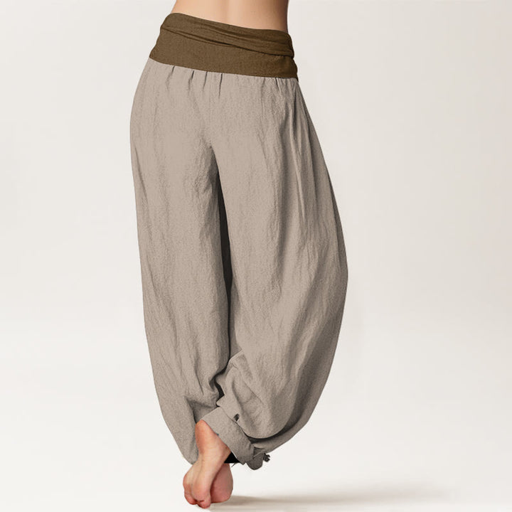 Pantalon harem femme en coton uni noir, vert et beige, à taille élastique, Buddha Stones - image 9