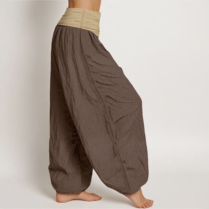 Pantalon harem femme en coton uni marron, bleu et noir, à taille élastique, motif Buddha Stones - image 2