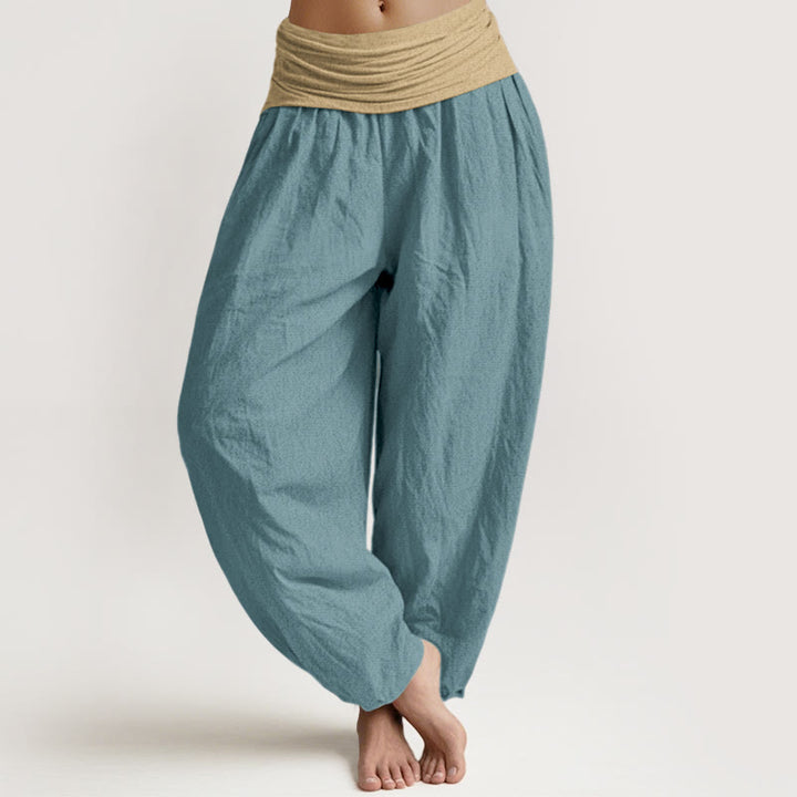 Pantalon harem femme en coton uni marron, bleu et noir, à taille élastique, motif Buddha Stones - CadetBlue - US16，UK/AU20，EU48 (3XL) - image 5