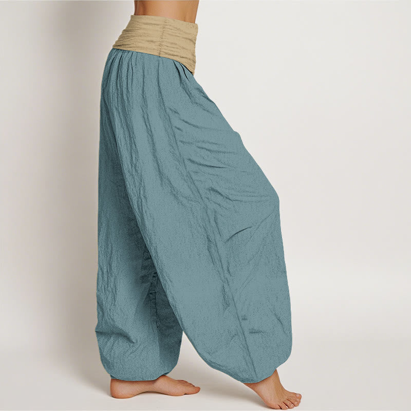 Pantalon harem femme en coton uni marron, bleu et noir, à taille élastique, motif Buddha Stones - image 7