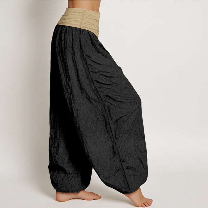 Pantalon harem femme en coton uni marron, bleu et noir, à taille élastique, motif Buddha Stones - image 10
