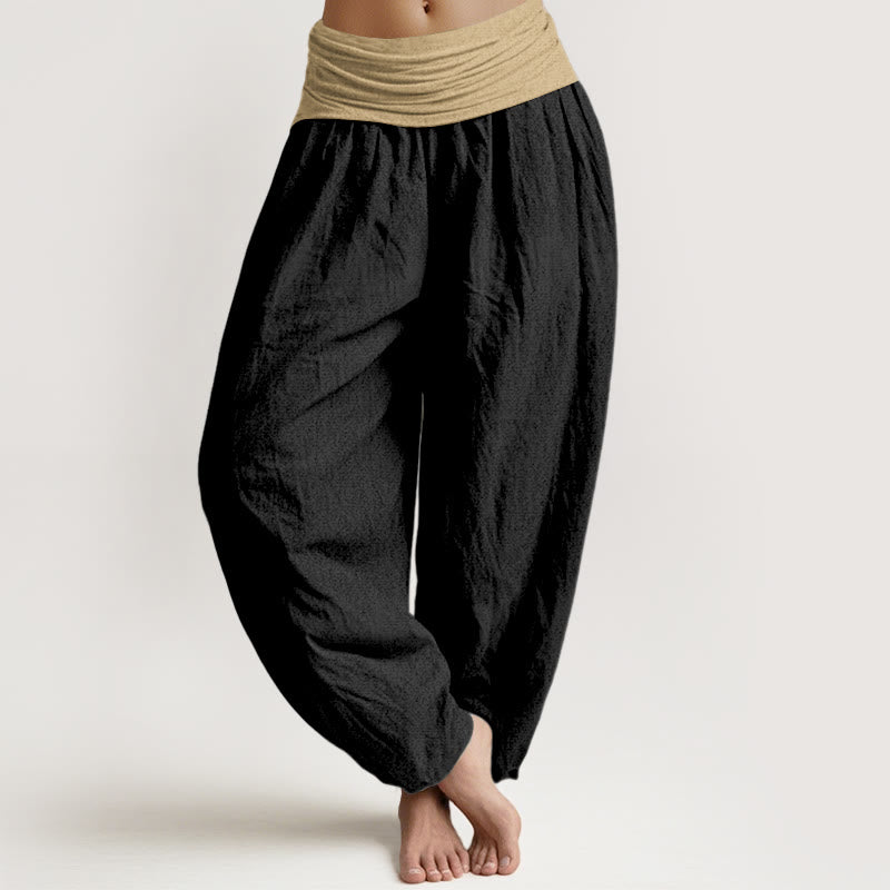 Pantalon harem femme en coton uni marron, bleu et noir, à taille élastique, motif Buddha Stones - Noir - US16，UK/AU20，EU48 (3XL) - image 8