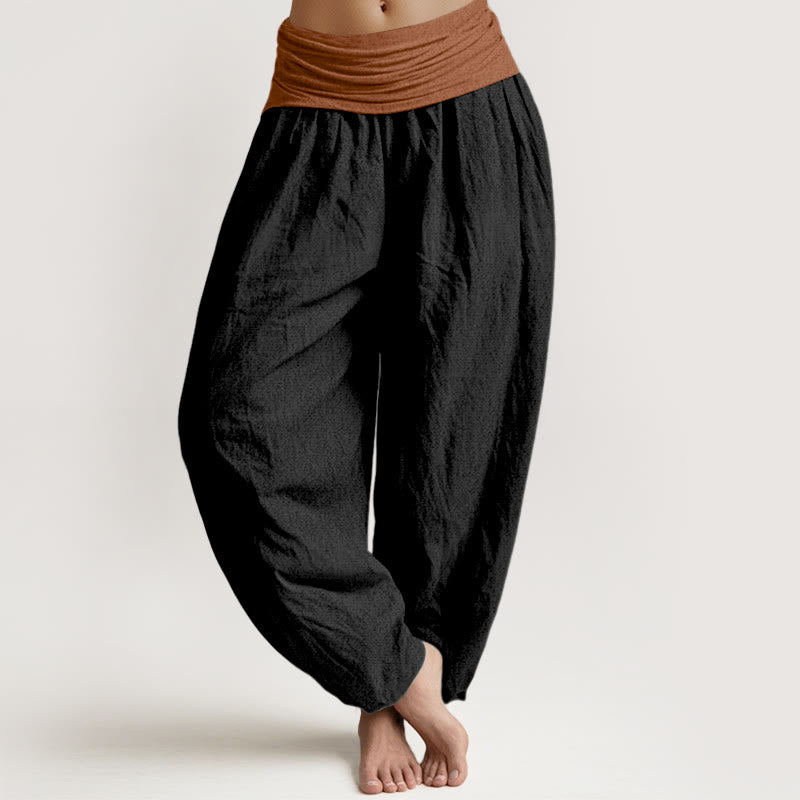 Pantalon harem femme en coton uni vert, noir, marron et rouge, à taille élastique , Buddha Stones - Noir - US16，UK/AU20，EU48 (3XL) - image 5