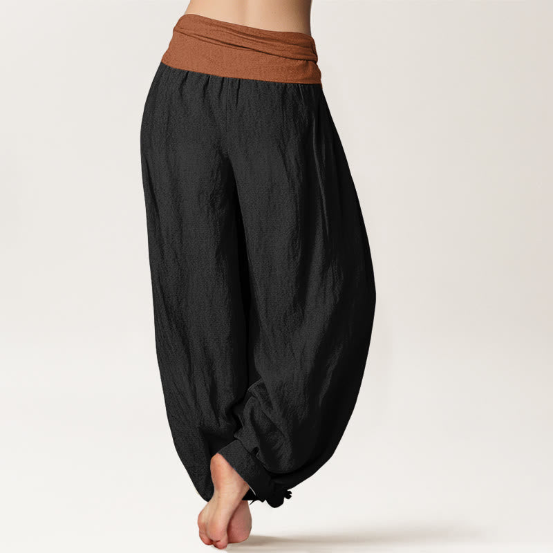 Pantalon harem femme en coton uni vert, noir, marron et rouge, à taille élastique , Buddha Stones - image 6