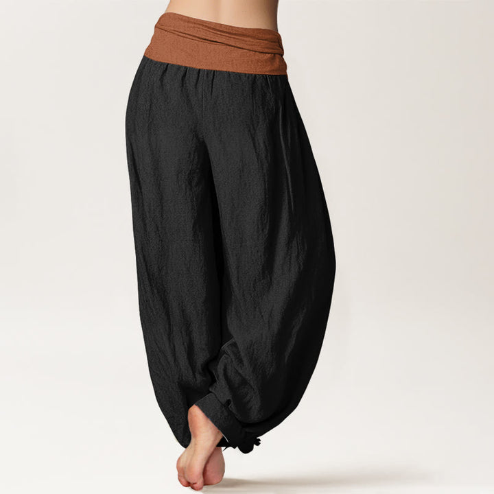Pantalon harem femme en coton uni vert, noir, marron et rouge, à taille élastique , Buddha Stones - image 6