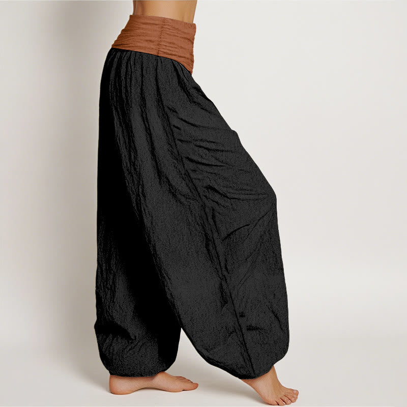 Pantalon harem femme en coton uni vert, noir, marron et rouge, à taille élastique , Buddha Stones - image 7
