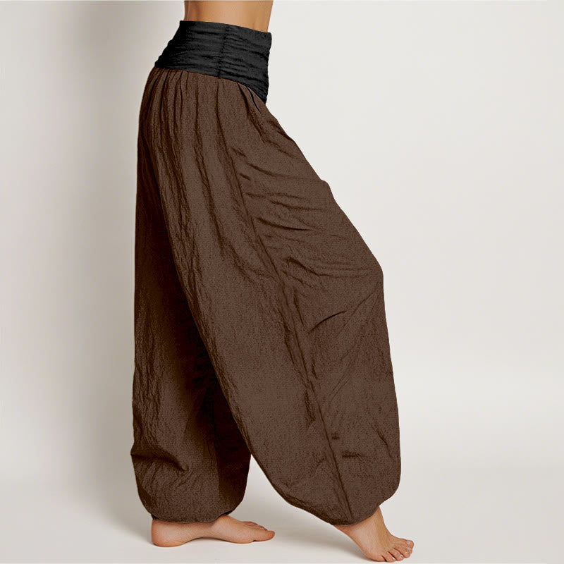 Pantalon harem femme en coton uni vert, noir, marron et rouge, à taille élastique , Buddha Stones - image 10