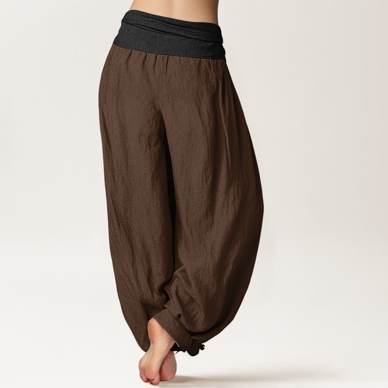 Pantalon harem femme en coton uni vert, noir, marron et rouge, à taille élastique , Buddha Stones - image 9