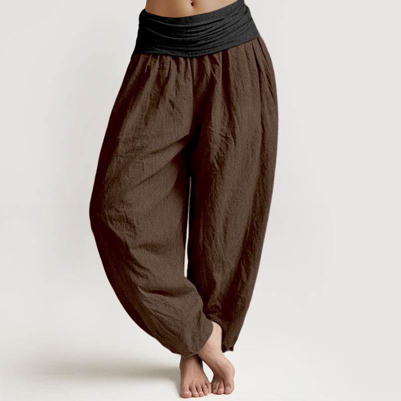 Pantalon harem femme en coton uni vert, noir, marron et rouge, à taille élastique , Buddha Stones - SaddleBrown - US16，UK/AU20，EU48 (3XL) - image 8
