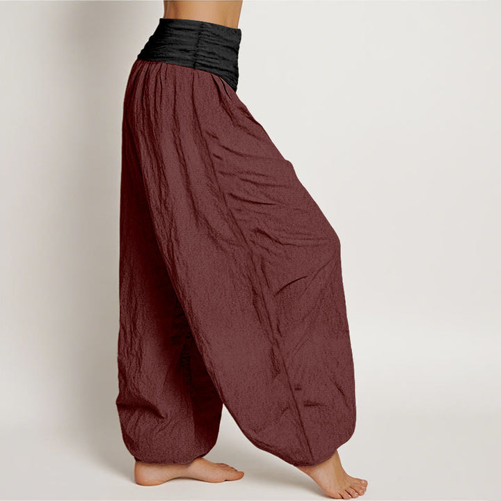 Pantalon harem femme en coton uni vert, noir, marron et rouge, à taille élastique , Buddha Stones - image 13