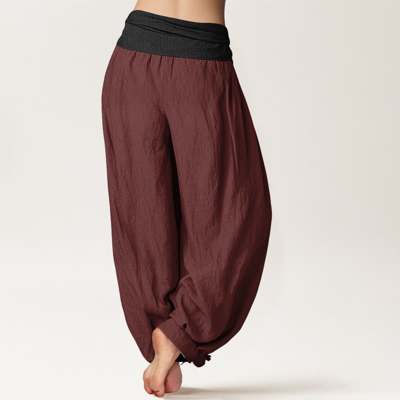 Pantalon harem femme en coton uni vert, noir, marron et rouge, à taille élastique , Buddha Stones - image 12
