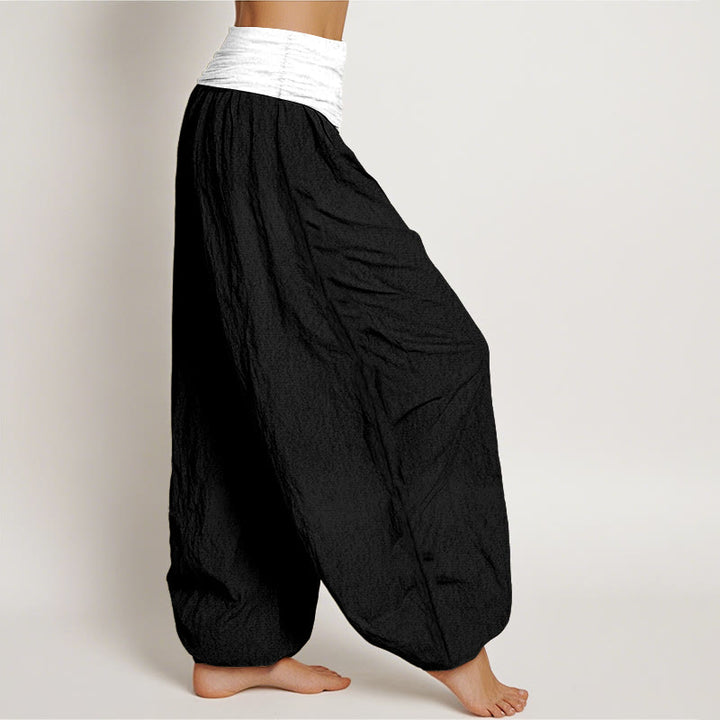 Pantalon harem femme en coton uni bleu, noir et gris, à taille élastique, motif Buddha Stones - image 7