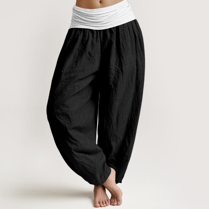 Pantalon harem femme en coton uni bleu, noir et gris, à taille élastique, motif Buddha Stones - Noir - US16，UK/AU20，EU48 (3XL) - image 5