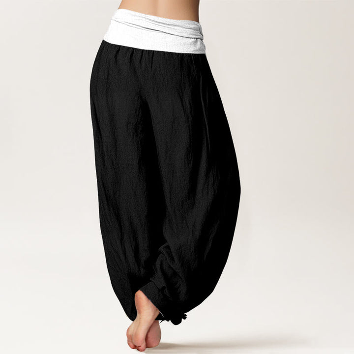Pantalon harem femme en coton uni bleu, noir et gris, à taille élastique, motif Buddha Stones - image 6