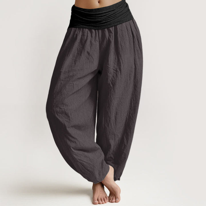 Pantalon harem femme en coton uni bleu, noir et gris, à taille élastique, motif Buddha Stones - Gris sombre - US16，UK/AU20，EU48 (3XL) - image 8